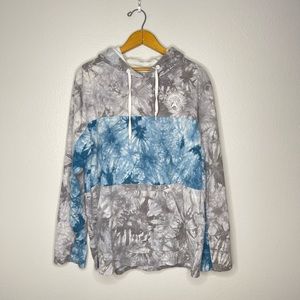 Empyre Tie Dye Gray White Blue Hooded Skater Sweater  Front Pocket Size Large